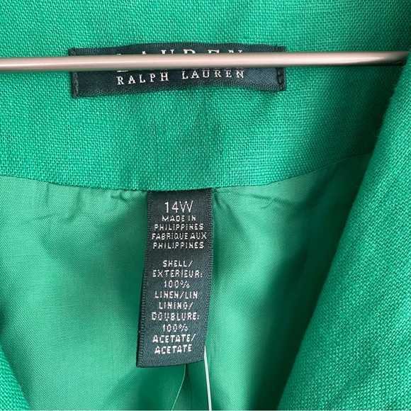 PLUS Ralph Lauren NWT 100% Linen Green & Gold Button Down Fully Lined Blazer 14W - Picture 8 of 11